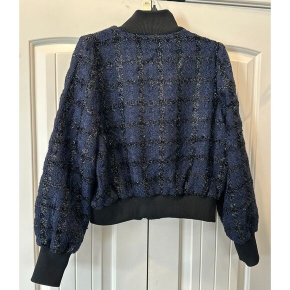 Women's Marled by Reunited Blue and Black Bomber Jacket Size Large - Picture 3 of 4